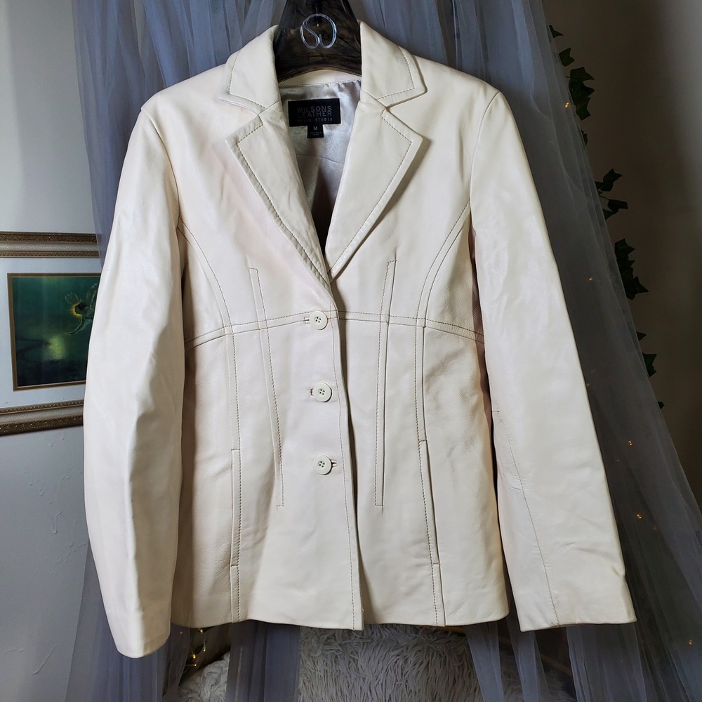 Wilsons Leather Retro Blazer Size M Pelle Studio 3 Button Collared